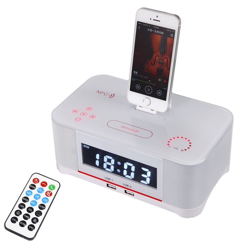 Bluetooth Docking Station Speaker Dock Alarm Clock Radio for Samsung